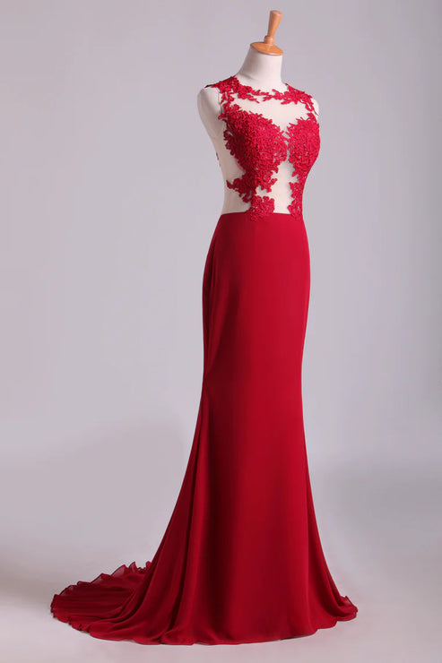 Luolandi Mermaid Party Dresses With Applique Chiffon Floor Length Sexy Evening Dress